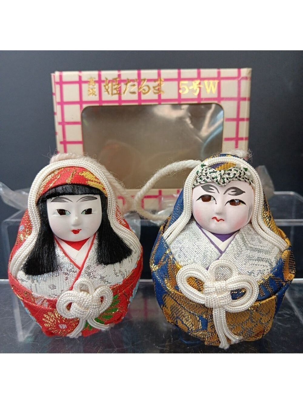 Japanese Dolls Bisque-Shaped Man Woman Vintage Wedding Couple W/ Orig Box Bauble